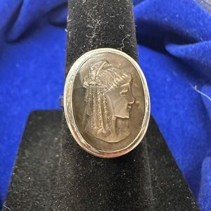 Antique Mother-of-Pearl Cameo Ring with 800 Italian Silver Setting